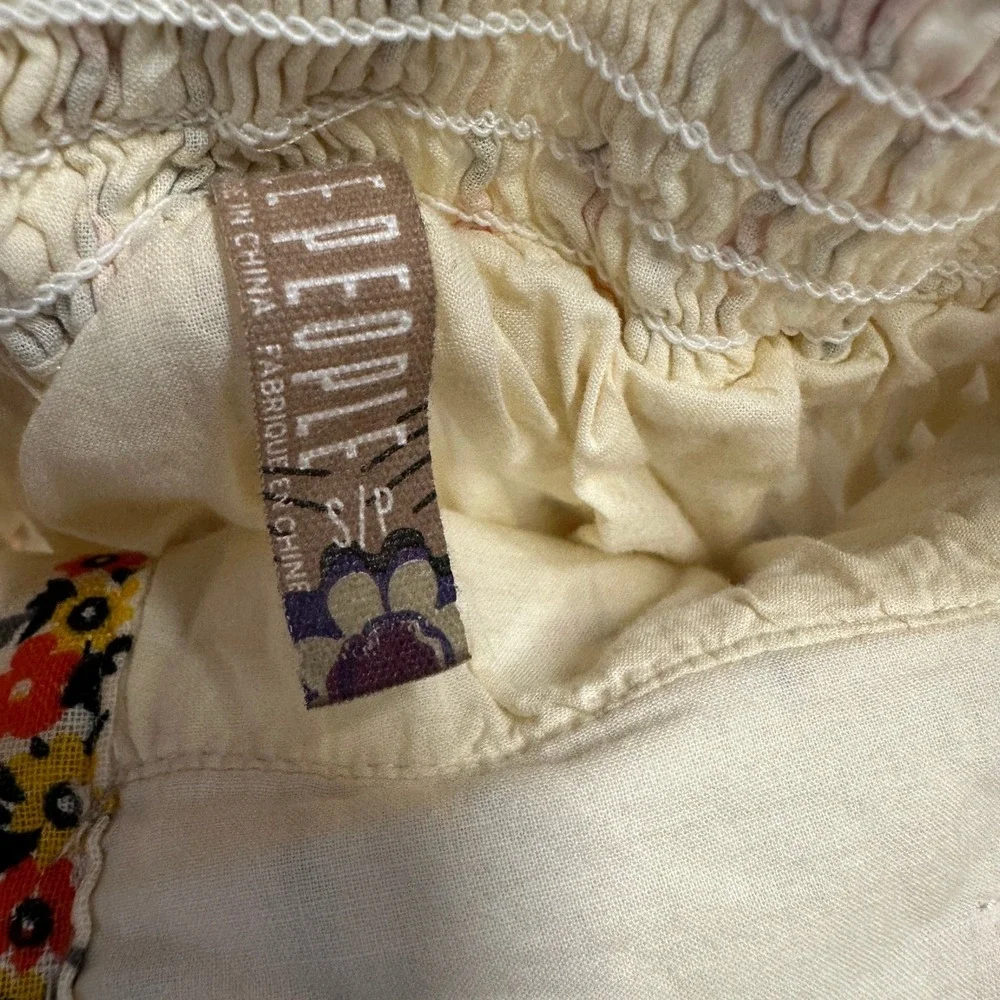 Free‎ People Floral Linen Cotton Button Front Mini Skirt Ivory Women's Size S